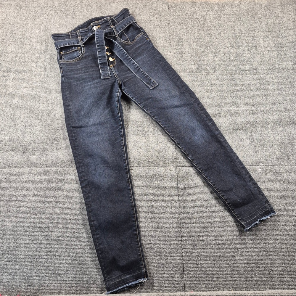 Veronica Beard Jean Dark Indigo Paperbag Waist Button Fly Skinny Jeans 28
